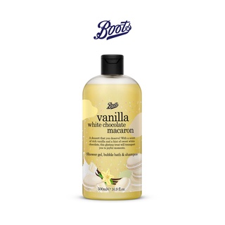 BOOTS Vanilla White Chocolate Macaron  Shower Gel, Bubble Bath &amp; Shampoo Flavour Collection 500ML