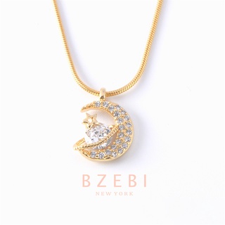 BZEBI สร้อยคอแฟชั่น ทองคำแท้ ทอง แฟชั่นสไตล์เกาหลี โซ่ สแตนเลส 18k ผู้หญิง เครื่องประดับเกาหลีสร้อยคอ ดวงจันทร์ สตาร์ไดมอนด์ เครื่องประดับผู้หญิง จี้อุปกรณ์เสริม 229n