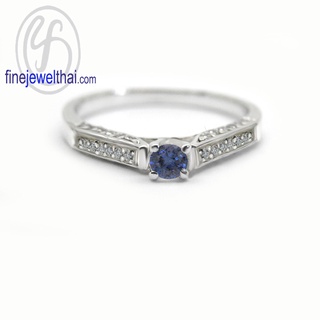 Finejewelthai-แหวนไพลิน-ไพลินแท้-แหวนเพชรCZ-แหวนเงินแท้-พลอยประจำเดือนเกิด-Blue-Sapphire-Silver-Ring-Birthstone-R1370bl