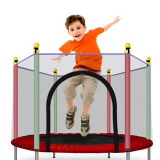 Trampoline ของเล่นสำหรับเด็กเพื่อกระโดดพร้อมมุ้งป้องกันสำหรับเด็กปลอดภัยขนาด 140 ซม. X 122 ซม