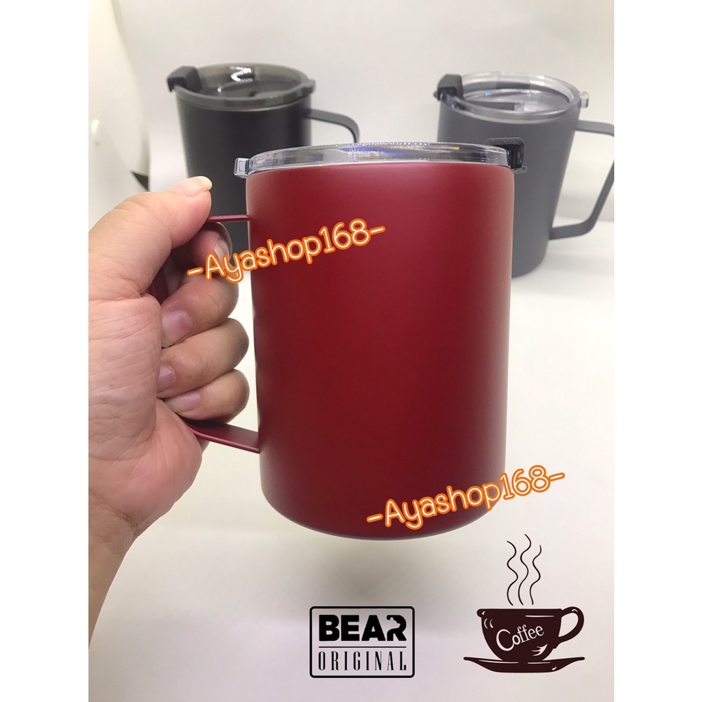 ถูกที่สุด-แก้ว-bear-coffee-cup-10oz-304สเเตนเลส-2-ชั้น-พร้อมหูจับ-ของแท้