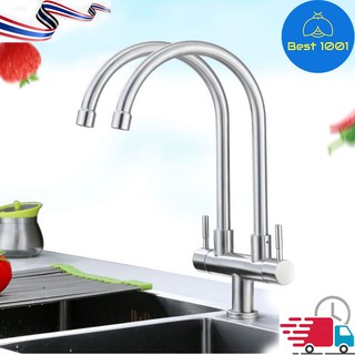 ก๊อกน้ำห้องครัว 304. Kitchen Faucet 304 Stainless Steel ก๊อกน้ำอ่างล้างจาน ก๊อกอ่างล้างหน้า ทรงสูง ก๊อก 2 หัว 2 อ่าง สแต