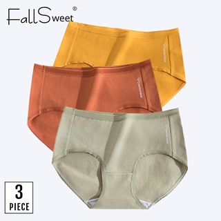 fallsweet-กางเกงชั้นในผ้าฝ้ายเอวสูงสีพื้น-3-ชิ้น-แพ็ค