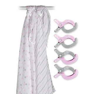 Lulujo ชุดผ้าอ้อมมัสลินคอตตอนพร้อมคลิปหนีบผ้า 2-Pack Cotton Muslin Swaddles &amp; 4 Clips - Pink