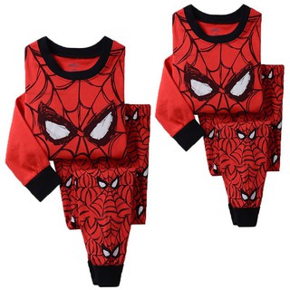 ใช้โค้ด BAAPR20 ลดเพิ่ม 20% 2pcs เด็กการ์ตูนเด็กชายเสื้อแขนยาว Spiderman ชุดนอนชุดนอน