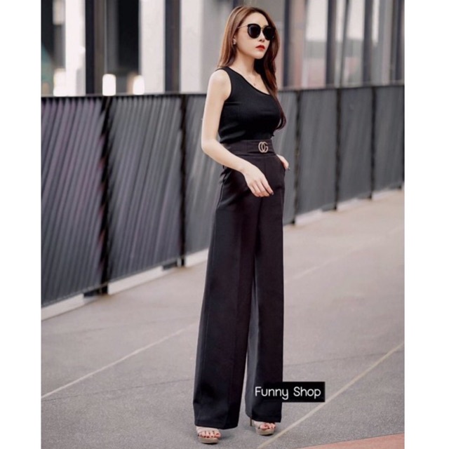 กางเกงเอวสูงหัวเข็มขัดog-กางเกงขากระบอก-งานสวยผ้าไมโครเนื้อนิ่มเกรดระดับไฮ-ดีไซน์หรู-ลุคคุณหนู