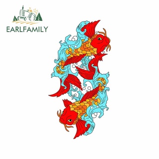 Earlfamily สติกเกอร์ไวนิล ลายคลื่น สีแดง สไตล์จีน 13 ซม. x 7.1 ซม. สําหรับติดตกแต่งหน้าต่างรถยนต์