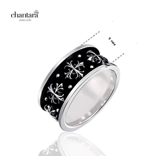 แหวนรมดำ-แหวนแฟชั่น-แหวน-เครื่องประดับชาย-แหวนชาย-crucifix-ring-แหวนโรมัน-แหวนหน้ากว้าง-แหวนวินเทจ-ฟรีผ้าเช็ดแหวน