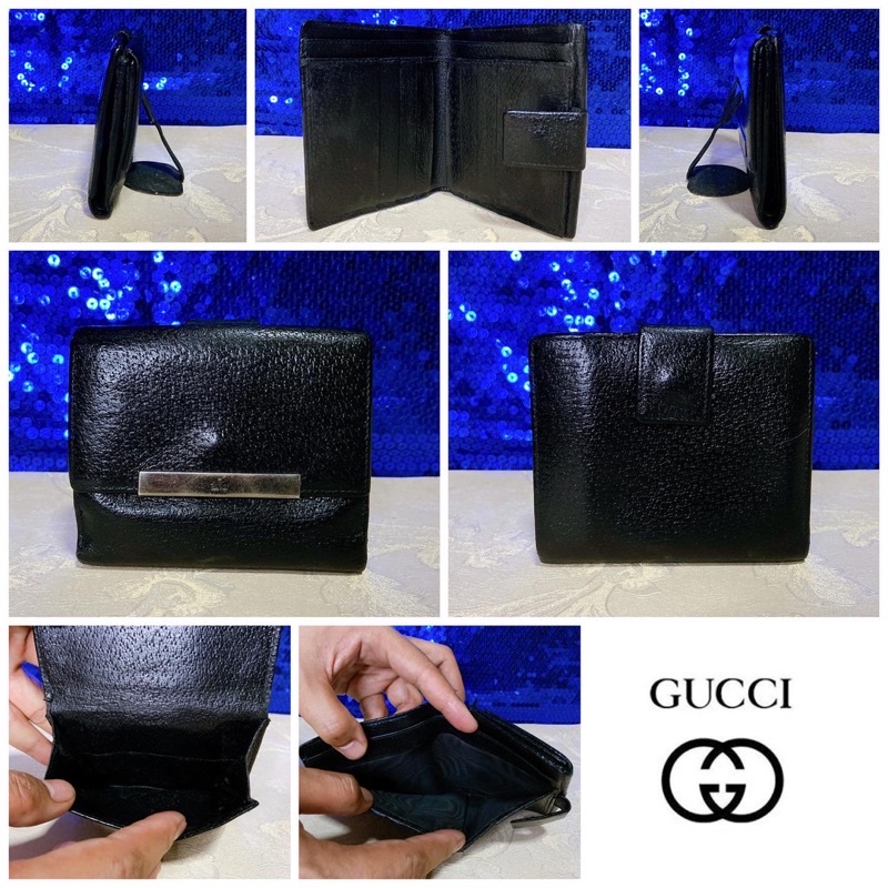 gucci-black-leather-short-wallet-vintage-แท้