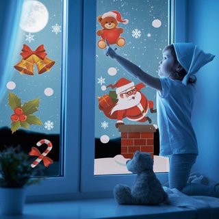 สติกเกอร์ ลายการ์ตูนซานตาคลอส คริสต์มาส ไร้รอยต่อ สําหรับติดตกแต่งประตู หน้าต่าง กลางแจ้ง