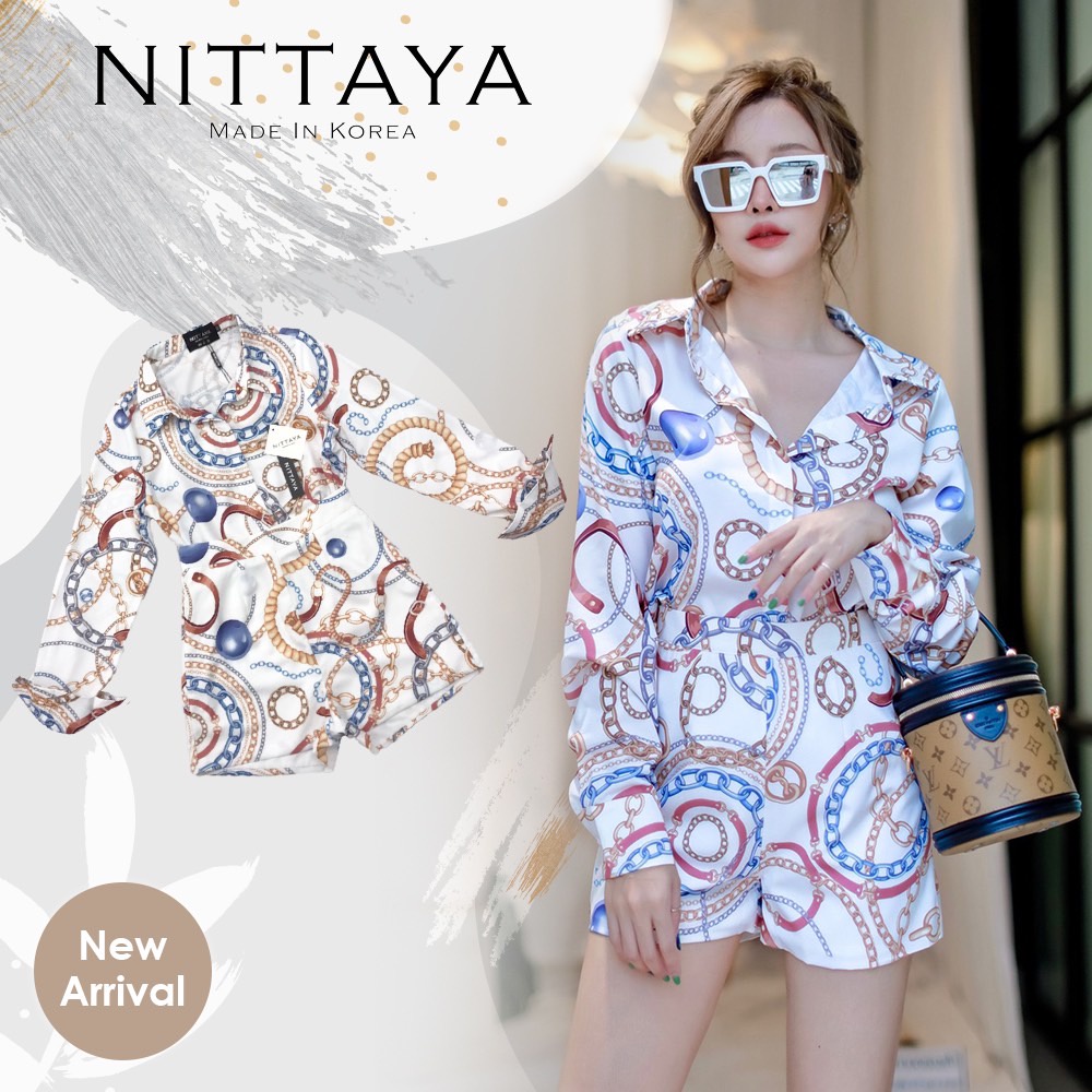 nittaya-set-เสื้อเชิ้ตสีขาวลายโซ่-กางเกงขาสั้น-งานคุณภาพที่ไม่เคยทำให้คุณผิดหวัง