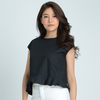 C&amp;D COTTON BLOUSE เสื้อซีแอนด์ดี เสื้อไม่มีปก แขนกุด ผ้าคอตตอน สีดำ (CL5TBL)