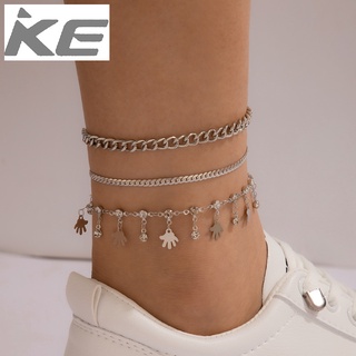 Silver Anklet Palm tassel diamond silver beach silver 3-piece anklet for girls for women low p