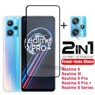 2 in 1 ฟิล์มกระจกนิรภัยกันรอยหน้าจอ เลนส์ด้านหลัง แบบเต็มจอ สําหรับ Realme 9 9i 9Pro 9Pro+ Realme 8 8i Pro + Plus