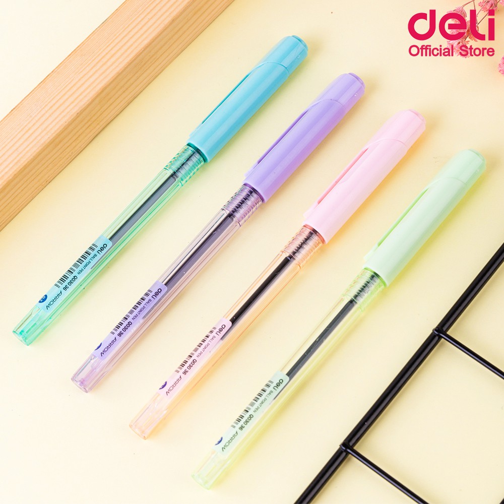 deli-q03036-ball-point-pen-ปากกาลูกลื่น-หมึกน้ำเงิน-ขนาด-0-7mm-คละสี-4-แท่งสุดคุ้ม-ปากกา-ปากกาเขียนดี-อุปกร์เครื่องเขียน