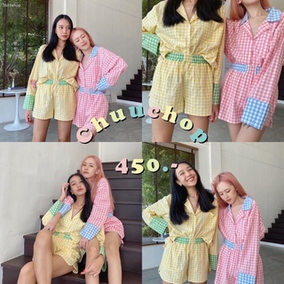 จัดส่งทันทีCHUUCHOP_พร้อมส่ง(C6982)°.🥣🎟𓈒* PASTEL GINGHAMS set เซ็ตเสื้อเชิ้ตแขนยาว &amp; กางเกงขาสั้นลายสก๊อต มี2สี