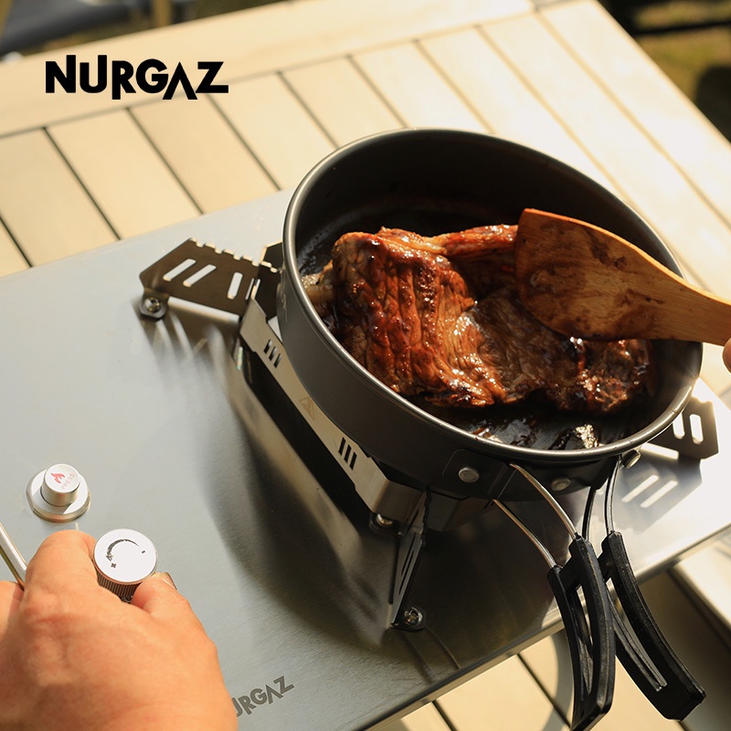 nurgaz-เตาแก๊สสแตนเลสแบบพกพาพับได้สําหรับตั้งแคมป์