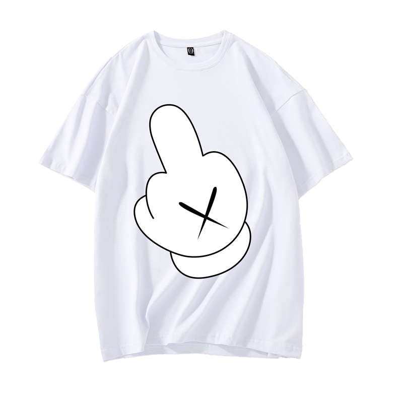 เสื้อยืดผู้ชาย-เสื้อผ้าคุณภาพสูง-kaws-finger-funny-pattern-พิมพ์การ์ตูน-เสื้อยืดคอกลมแขนสั้นหลวมสบาย-ๆ