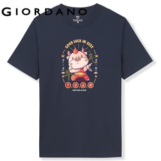 Giordano men T-Shirts Printed Cotton Summer Solid Casual T-Shirts Ribbed Crewneck Short Sleeves T-Shirts Free Shipping