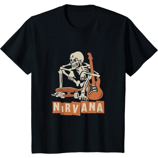 คอลูกเรือเสื้อยืดคอกลมNirvana เสื้อยืดคอกลม แขนสั้น ผ้าฝ้าย พิมพ์ลายโครงกระดูก สเก็ตบอร์ด แฟชั่นฤดูร้อนผ้าฝ้ายแท้