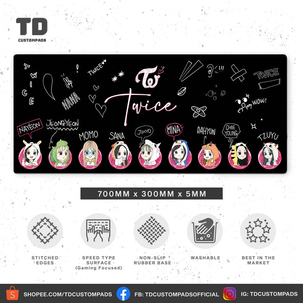 twice-doodle-แผ่นรองเมาส์เล่นเกม-สีดํา-2-2022