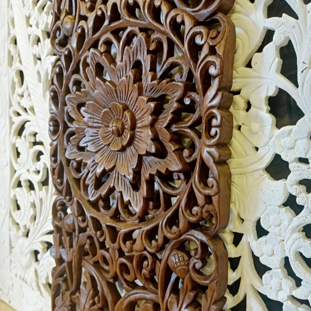 งานไม้-งานแกะสลัก-ไม้สัก-รูปดอกไม้-ขนาดกว้าง-35-x-ยาว-90-ซม-wood-carving-for-decoration