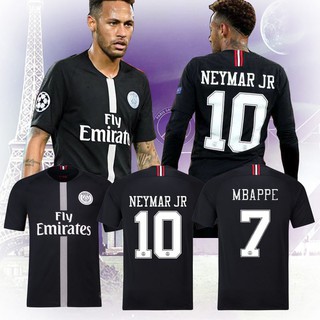 Fเสื้อยูฟ่าแชมเปียนส์ลีกสีดำปารีสแซงต์แชร์กแมง 18-19 Neymar Mbappé ผู้ชาย ชุดออกกำลังกาย