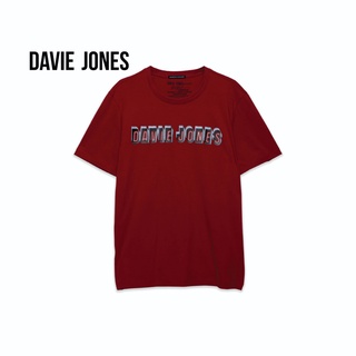 เสื้อยืดใหม่ 2022DAVIE JONES เสื้อยืดพิมพ์ลาย ทรง Regular Fit สีเทา สีแดง Graphic print T-shirt in grey red TB0285RE CDL