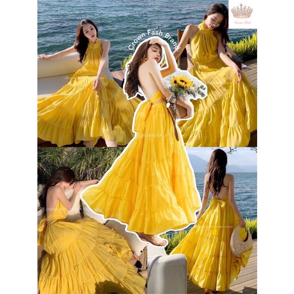 sunness-dress-เดรสเจ้าหญิง-เดรสอลัง-เดรสหรู-ชุดออกงาน-ชุดเที่ยว-เดรสยาว-ชุดไปทะเล-เดรสสีเหลือง-รุ่นใหม่-ชิด