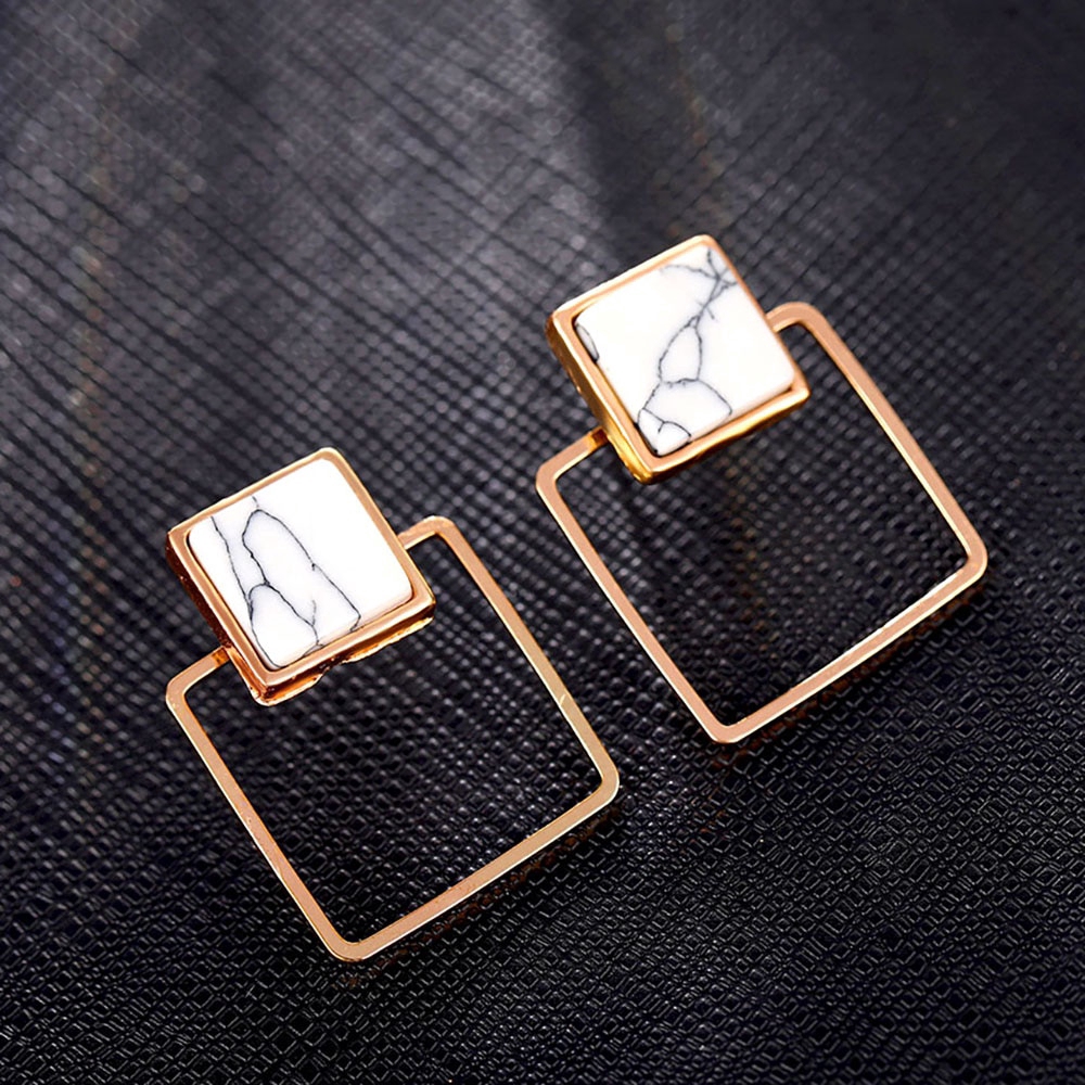 ภาพหน้าปกสินค้าRound Geometric Marbled Punk Design Fashion Square Triangle White Stone Stud Earrings for Women Party Jewelry pendientes brincos จากร้าน fineto..th บน Shopee