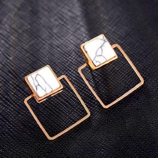 ภาพขนาดย่อของภาพหน้าปกสินค้าRound Geometric Marbled Punk Design Fashion Square Triangle White Stone Stud Earrings for Women Party Jewelry pendientes brincos จากร้าน fineto..th บน Shopee