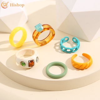 สินค้า IFME ชุดแหวนเรซิน หลากสี ปรับได้ เครื่องประดับ ของขวัญ สําหรับผู้หญิง 6 ชิ้น ต่อชุด