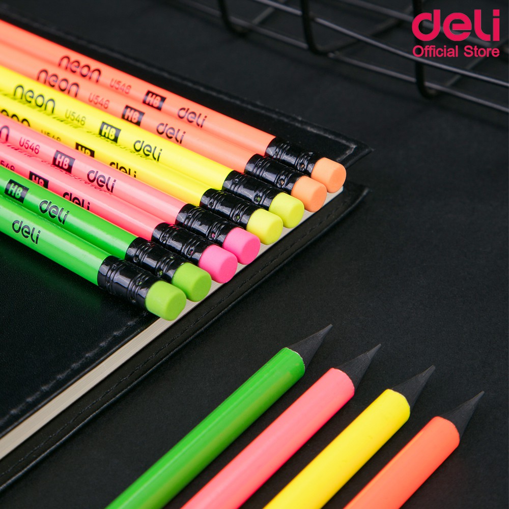 graphite-pencilกล่อง-ดินสอไม้-hb-ทรง-3-เหลี่ยม-สีนีออน-deli-u54600-6กล่อง-แพ็ค-ดินสอไม้-กล่องดินสอ