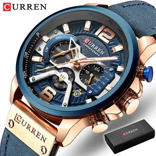 Curren Men Watch Fashion Casual Sports Style Leather Strap Quartz Waterproof Watch 8329