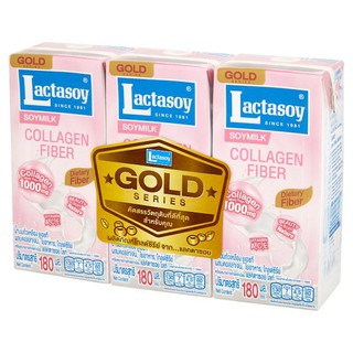 สินค้า แลคตาซอย โกลด์ซีรีย์ เอ็กซ์ตร้า collagen fiber นมถั่วเหลือง คอลลาเจน ใยอาหาร 180 มล. Lactasoy gold series