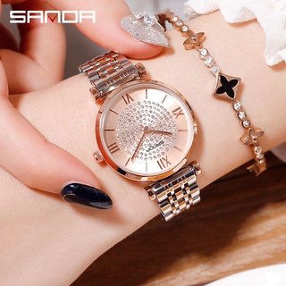 SANDA Super Slim Rose gold Watches Women Top Brand Luxury Stainless Steel Rhinestone Clock Ladies Watch Relogio Feminino