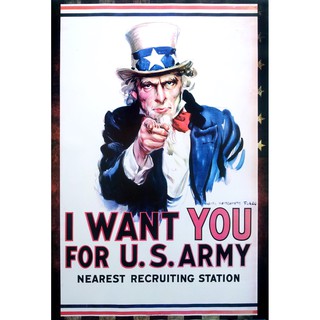 โปสเตอร์ รูปวาด โฆษณา ทหาร โบราณ Uncle Sam I want you for US Army 1916 POSTER 24”x35” Inch WWI James Montgomery Flagg