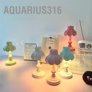 Aquarius316 โคมไฟตั้งโต๊ะ รูปใบบัวน่ารัก 3 แหล่งกําเนิดแสง ขนาดเล็ก สไตล์เรโทร สําหรับห้องนอนเด็กผู้หญิง