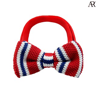 ANGELINO RUFOLO Bow Tie(โบว์หูกระต่าย) ไหมพรมโพลีเอสเตอร์คุณภาพเยี่ยม ดีไซน์ Chic Stripe Knit สีแดง-ขาว-น้ำเงิน