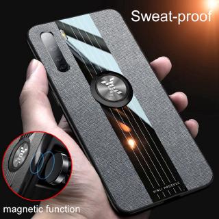 Fashion Woven Cloth Casing Oppo A91 Soft TPU Cover OPPO F15 Magnetic Car Finger Ring Holder Back Case