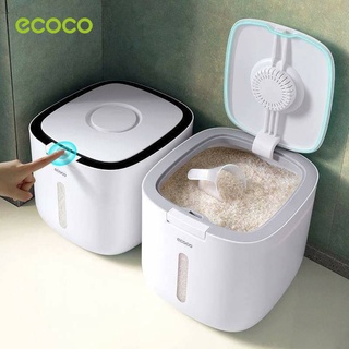 [พร้อมส่ง]Ecoco กล่องใส่ข้าวสาร มีฝาปิด กล่องเก็บข้าวสาร ฟรีถ้วยตวง 5กก./10กก. E2005