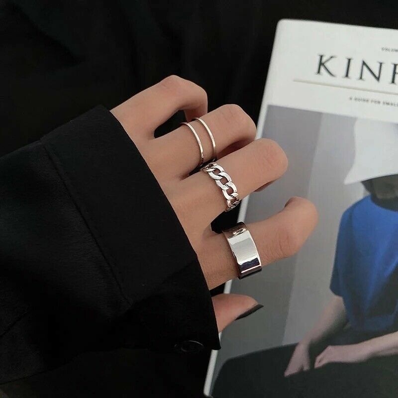 ชุดแหวนนิ้วชี้-แบบเปิด-ปรับได้-สไตล์เกาหลี-เรียบง่าย-สามชิ้น