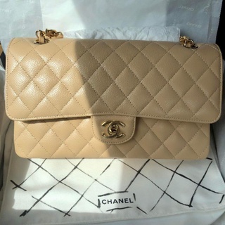 New..CC Classic 10” Caviar Beige Ghw Microchip