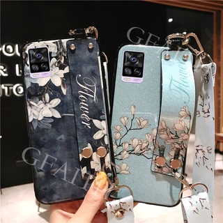 2020 New เคสโทรศัพท์ VIVO V20 Pro Casing Handphone Case Flowers Bling Glitter Soft TPU With Wrist Band and Adjustable Crossbody Lanyard Cover VIVO V20Pro