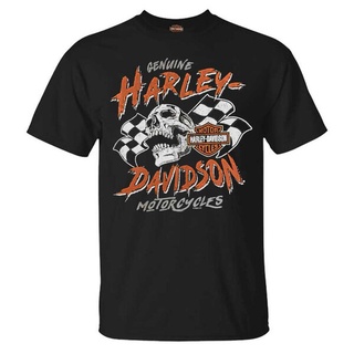 Harley-Davidsons เสื้อยืดนักรบชายแขนสั้นคอกลม,เสื้อยืดผ้าฝ้ายสีดำ