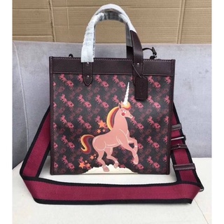 Coach Field Tote With Horse And Carriage Print And Unicorn