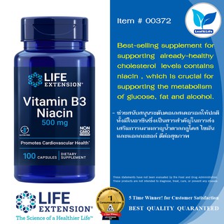 ภาพขนาดย่อของภาพหน้าปกสินค้าLife Extension Vitamin B3 Niacin 500 mg / 100 Capsules จากร้าน leaflifevitamins บน Shopee