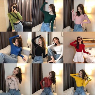 สินค้า cici(พร้อมส่ง)[916]เสื้อแขนยาวไหมพรมสเวตเตอร์สีพื้น