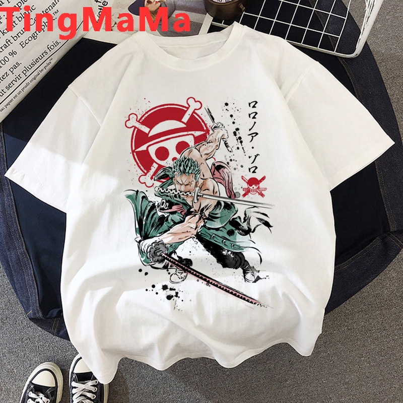 คอลูกเรือเสื้อยืดคอกลมเสื้อยืด-พิมพ์ลายการ์ตูนอนิเมะ-one-piece-luffy-zoro-น่ารัก-เหมาะกับฤดูร้อน-สําหรับผู้หญิงผ้าฝ้ายแท