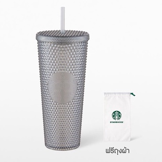 Starbucks Bling Glittering Grey Cold Cup สตาร์บัคส์ ทัมเบลอร์พลาสติกสีเทา ขนาด 24 ออนซ์ + ถุงผ้า